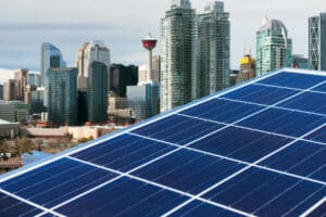 image solar panel with cityscape of calgary